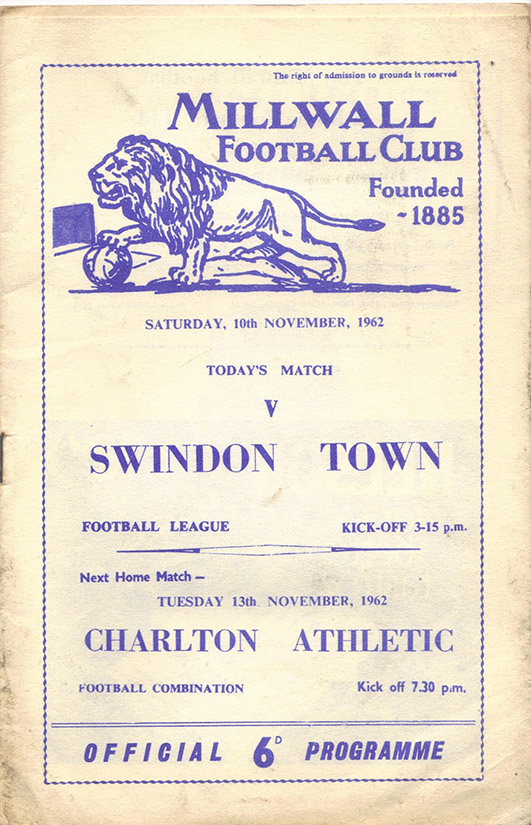 <b>Saturday, November 10, 1962</b><br />vs. Millwall (Away)